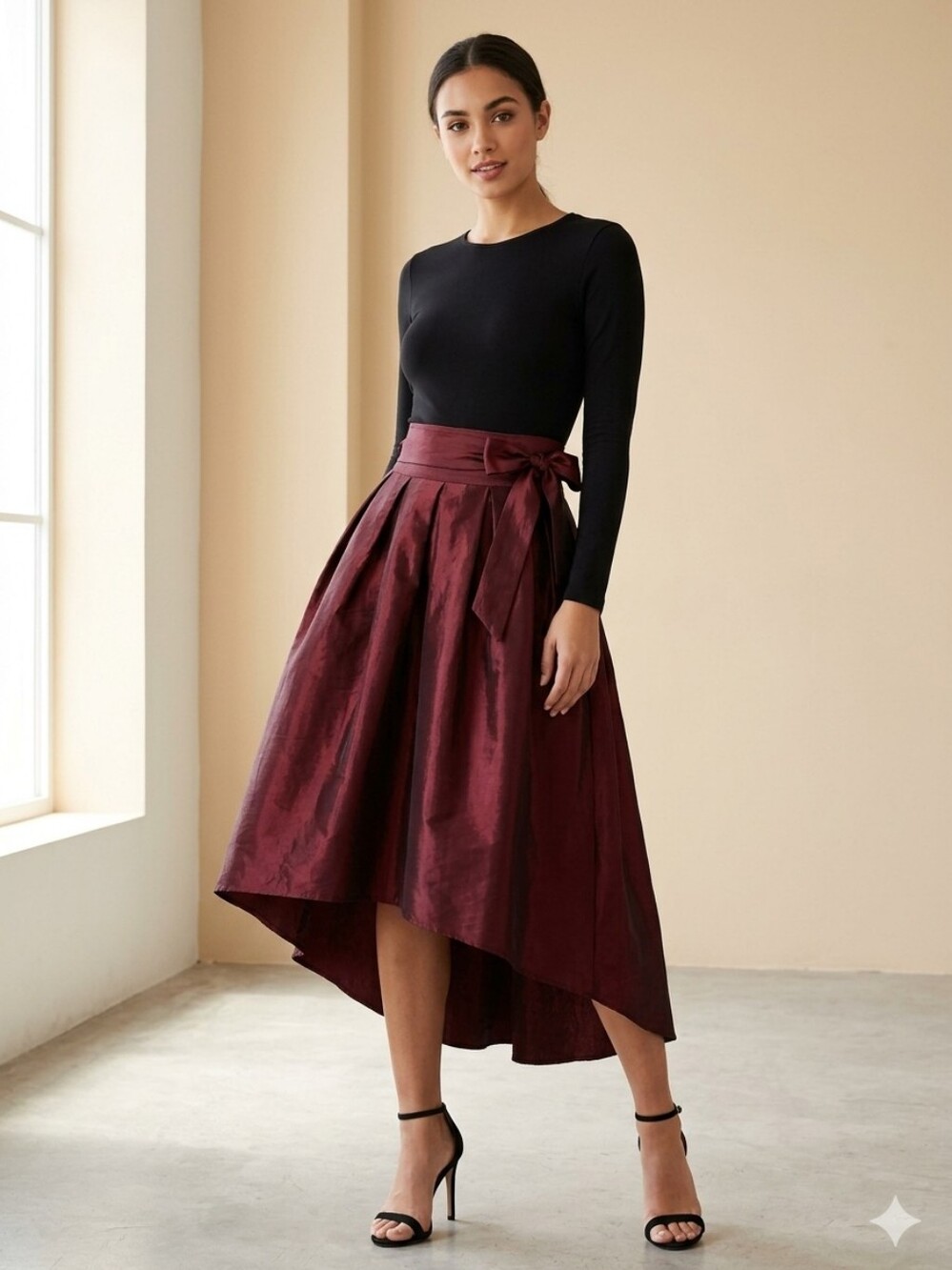 Women's High-Low Skirt in Burgundy